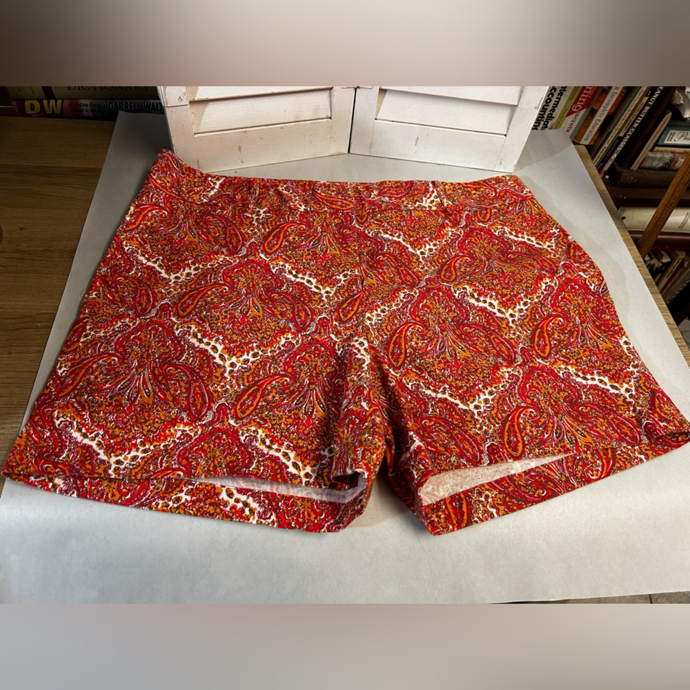 Talbots Paisley Print Red Orange Shorts Size 14